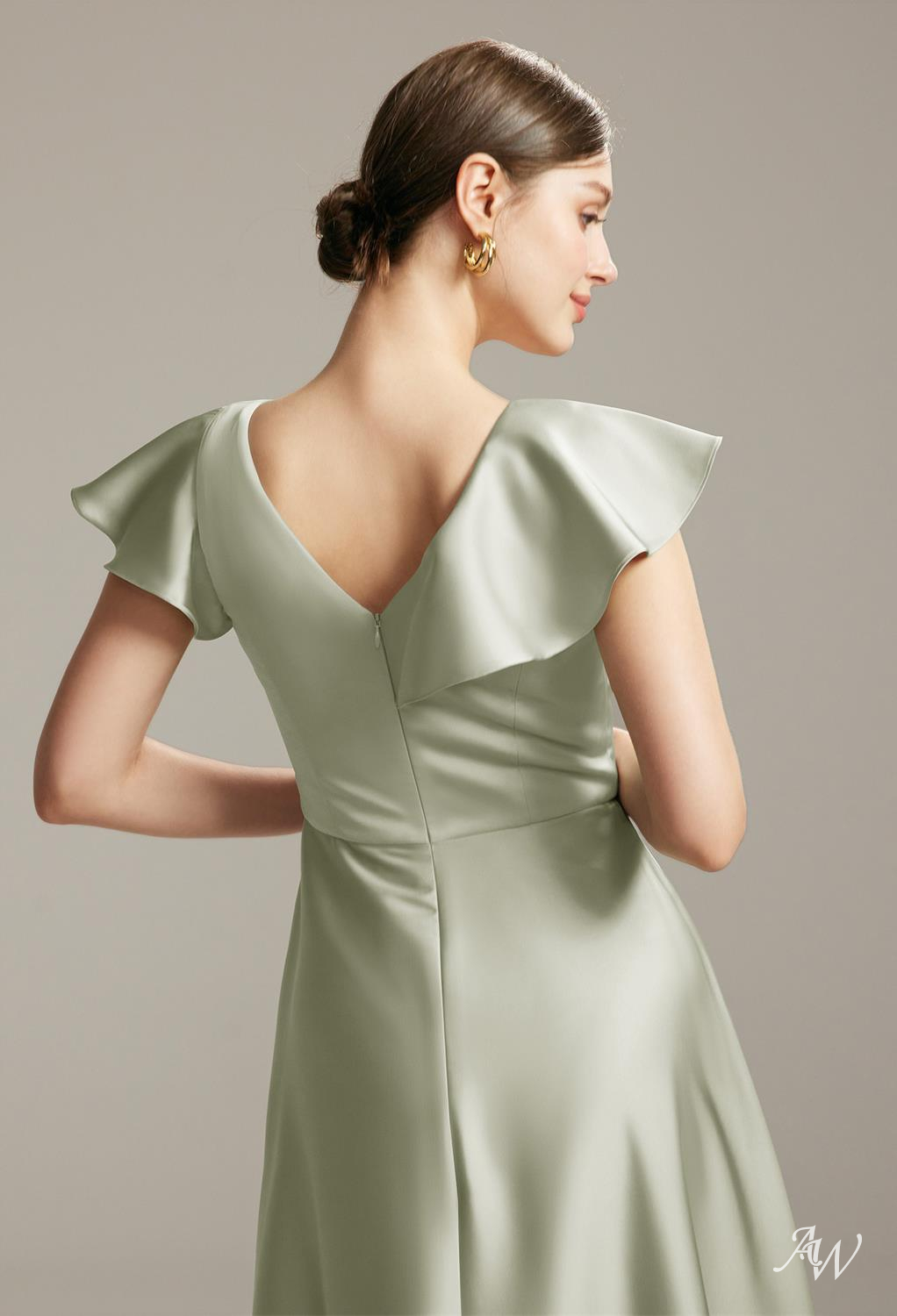 AW Mayella Sage Green Satin Charmeuse Bridesmaid Dresses image4